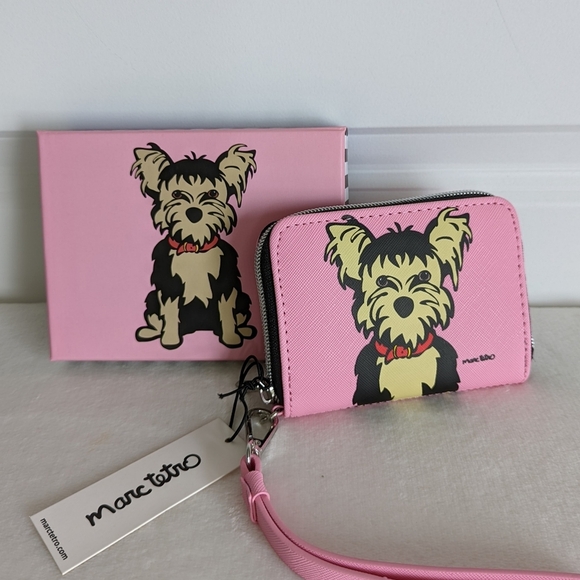 marc tetro Yorkie Wallet Wristlet Zip Around PVC Saffiano Pink Gift Boxed NWT - Picture 11 of 12